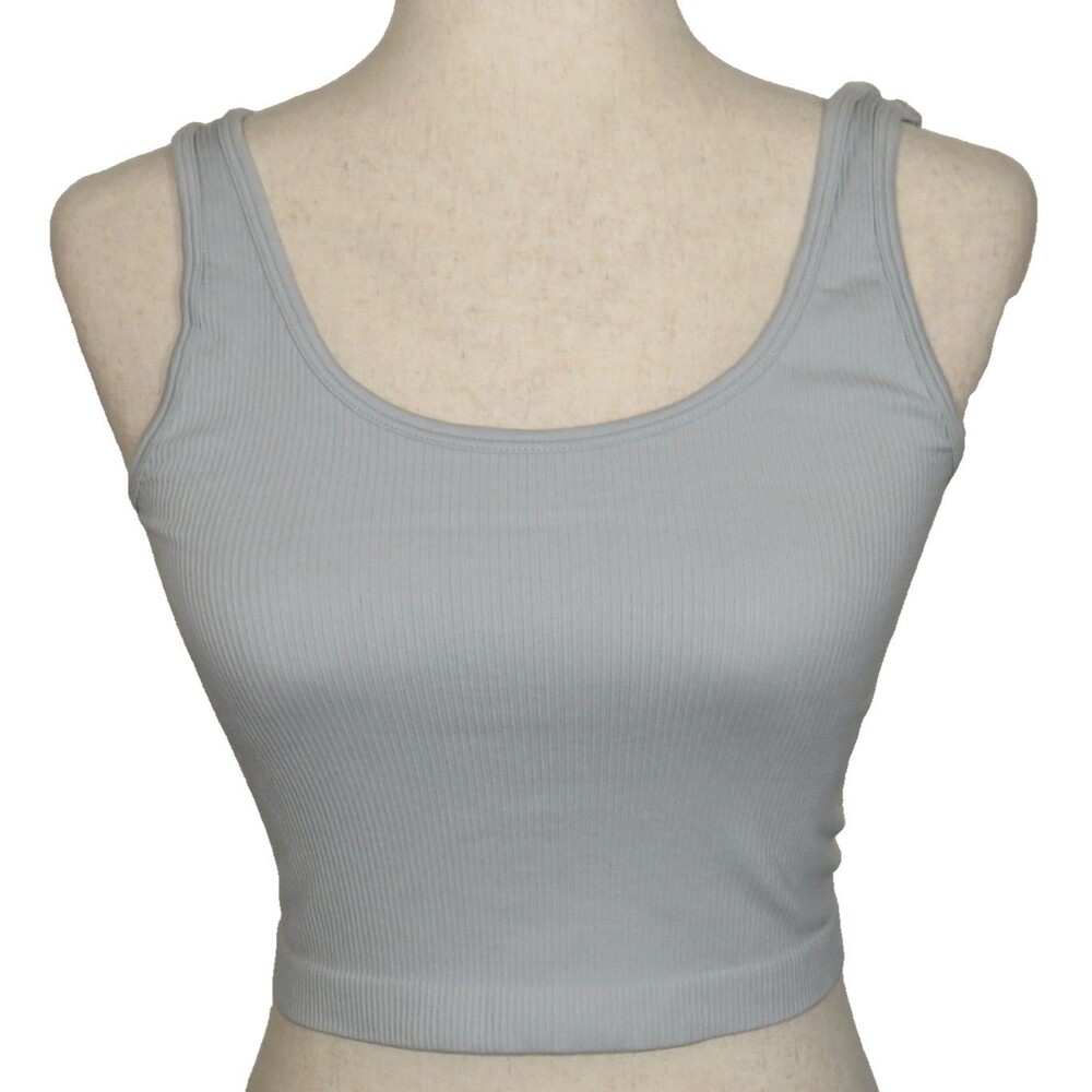 OQQ Gray Ribbed Seamless Stretchy Square Neck Cropped Tank Top Size Medium